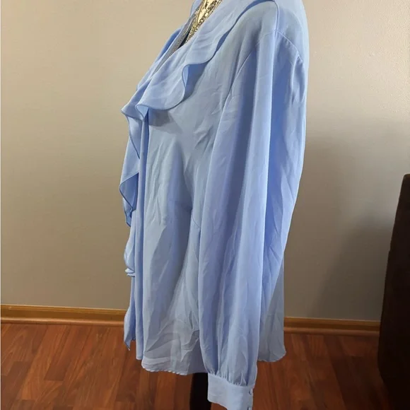 🌸Light Blue Ruffled Women's Top (27” PTP) - Picture 3 of 6